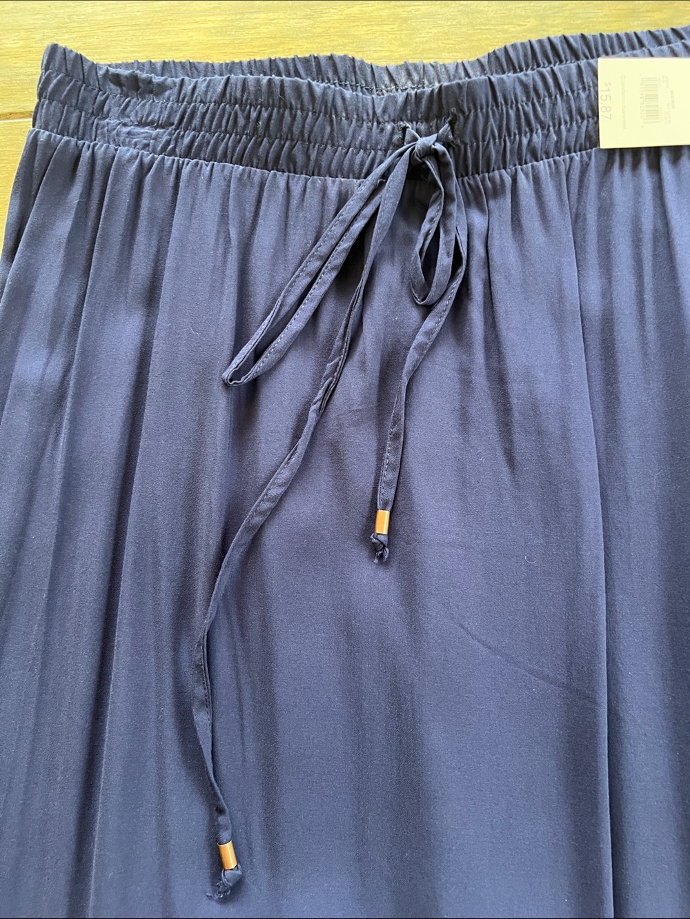 Time and Tru Navy Maxi Skirt with White and Blue Floral Embroidered Hem - Picture 11 of 14